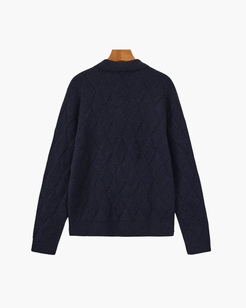 Heritage Diamond Knit Zip Cardigan - Image 11