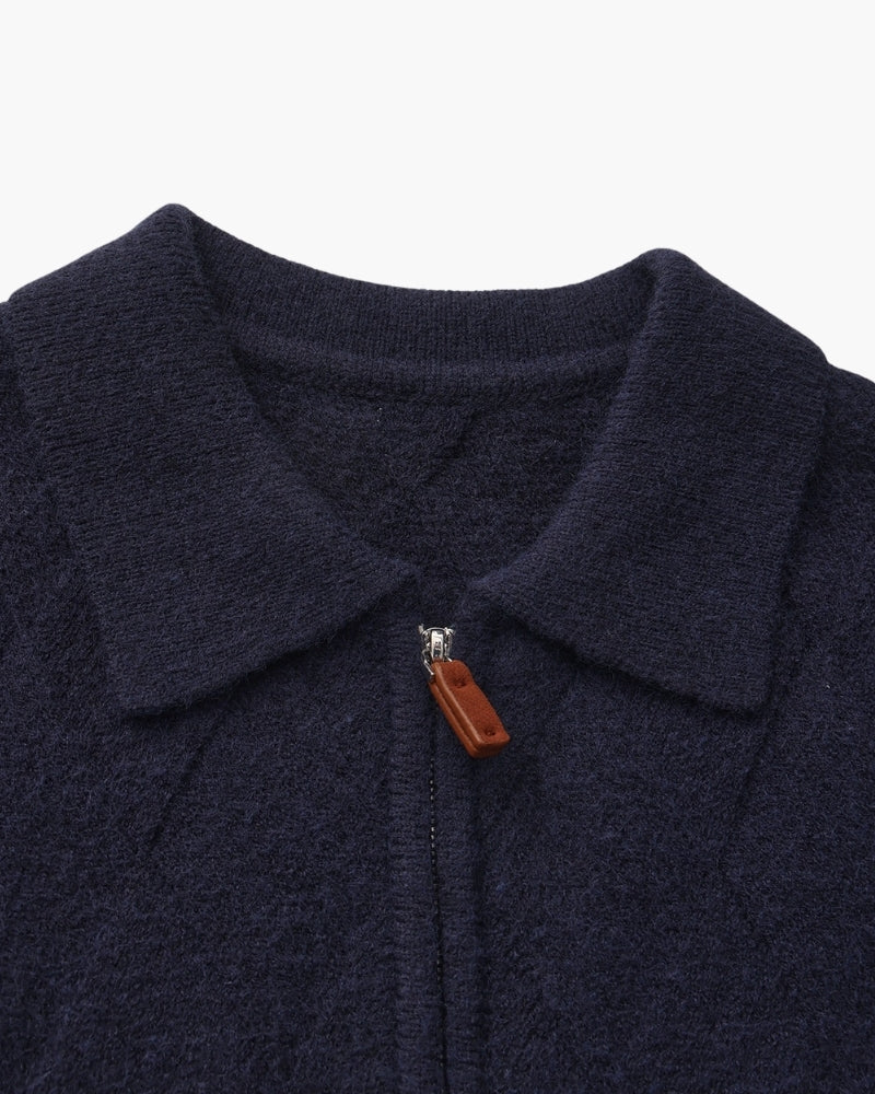 Heritage Diamond Knit Zip Cardigan - Image 12